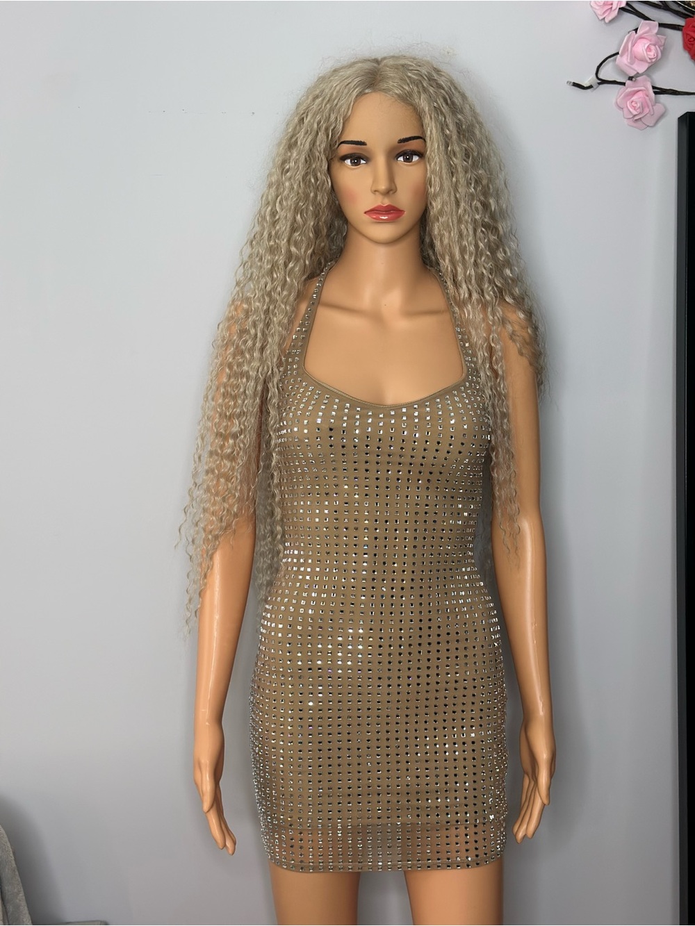 Windsor Taupe Mini Dress with Silver Studs